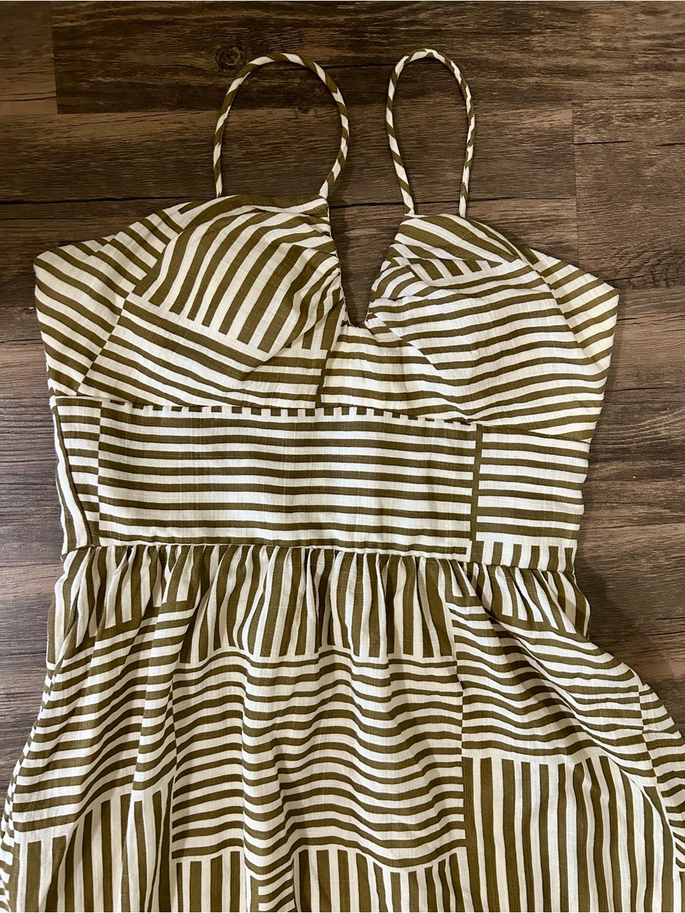 Together Olive and White Striped Maxi Dress with Spaghetti Straps - Picture 2 of 4